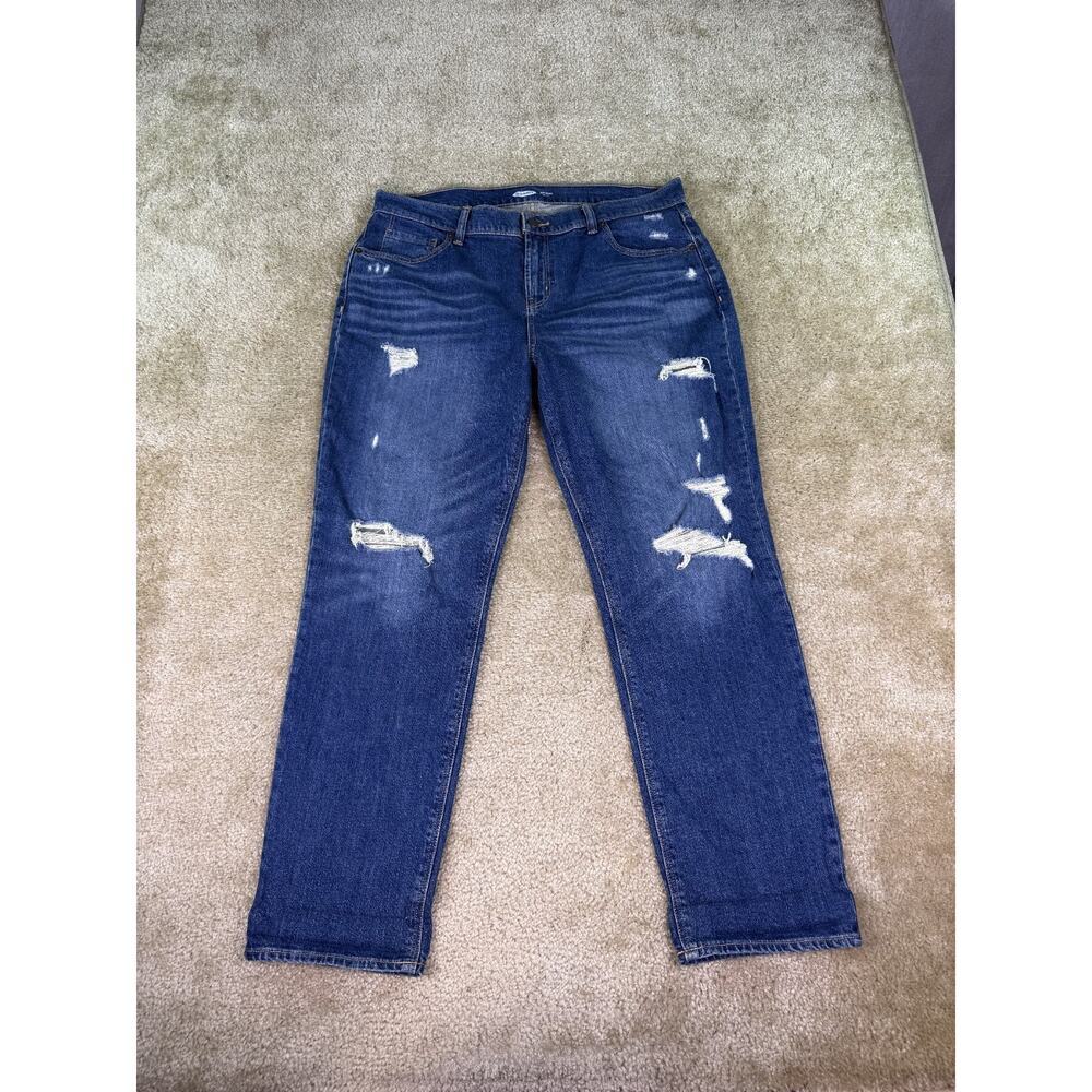 Dark Blue Distressed Women's Jeans - Classic Straight Fit
